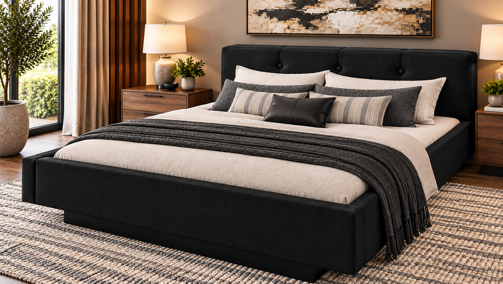 Ancona Complete Waterbed Padded Fabric with Tufted Flat Headboard