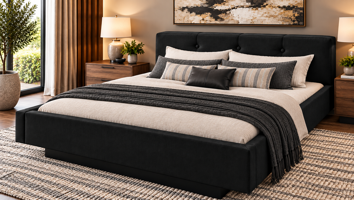 Ancona Complete Waterbed Padded Fabric with Tufted Flat Headboard