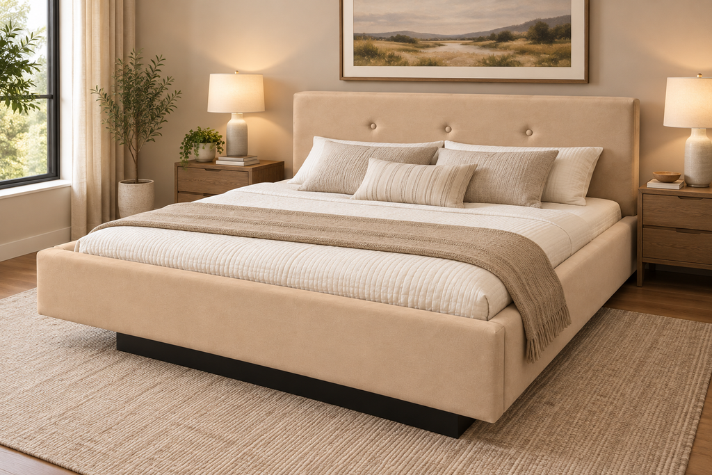 Potenza Complete Waterbed Padded Fabric with Large Tufted Flat Headboard