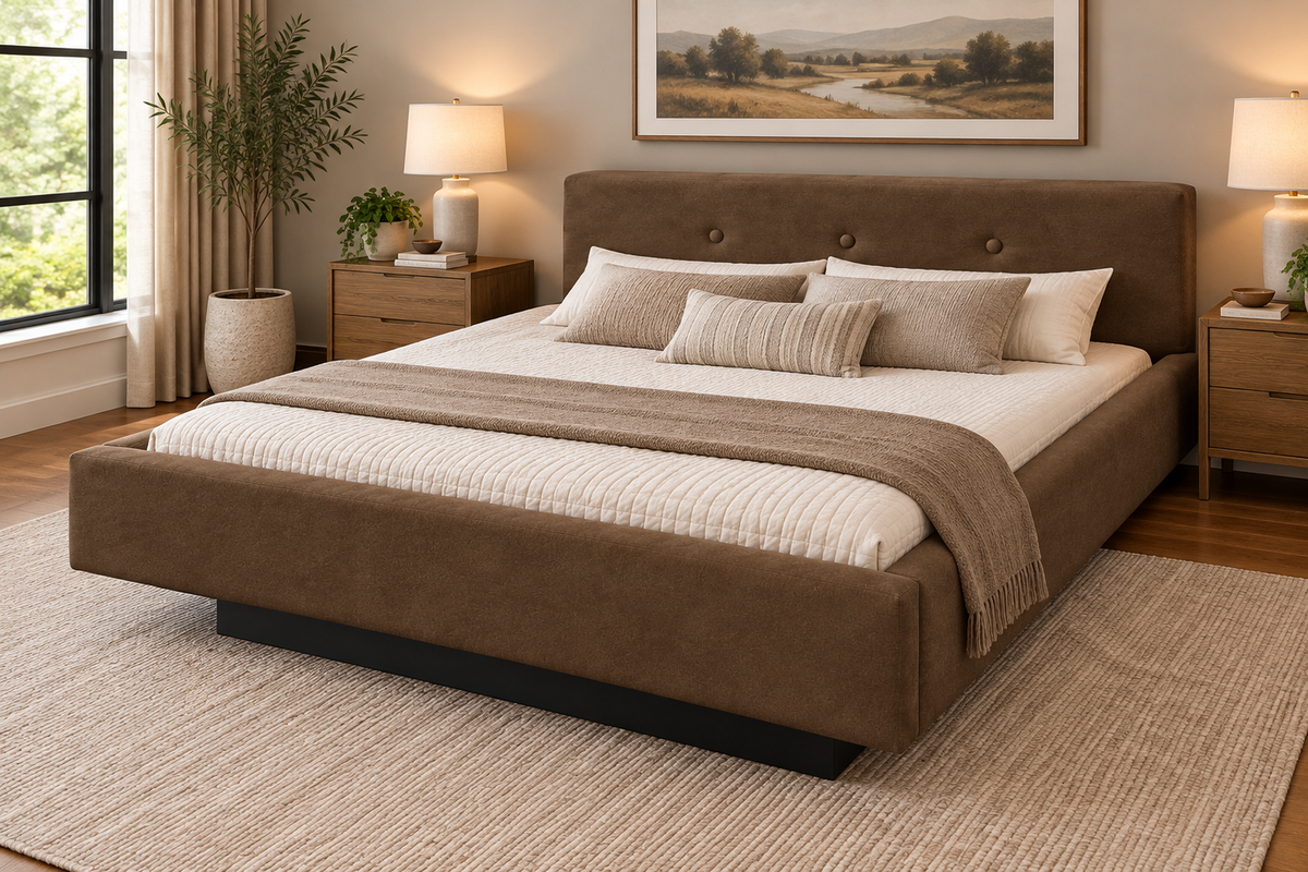 Potenza Complete Waterbed Padded Fabric with Large Tufted Flat Headboard