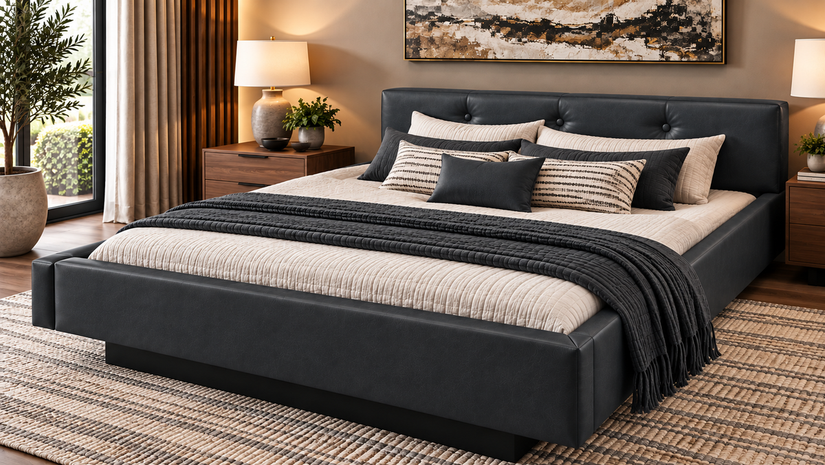 Ancona Complete Waterbed Padded Faux Leather with Tufted Flat Headboard