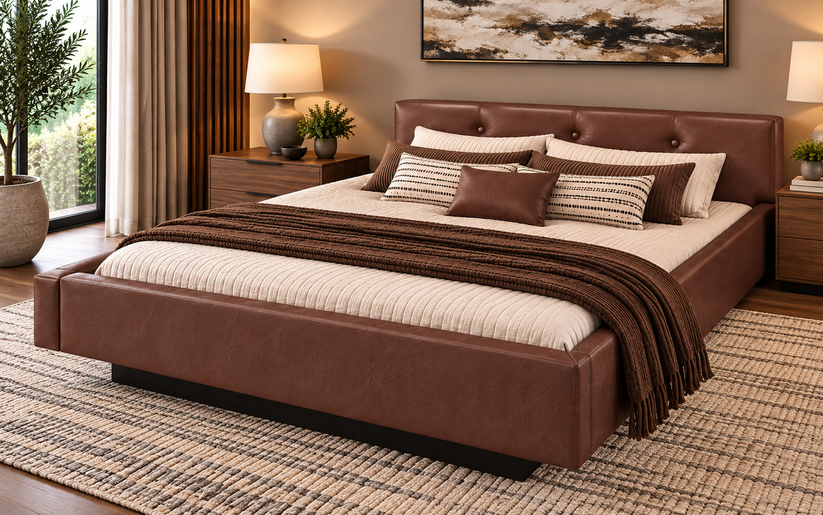 Ancona Complete Waterbed Padded Faux Leather with Tufted Flat Headboard