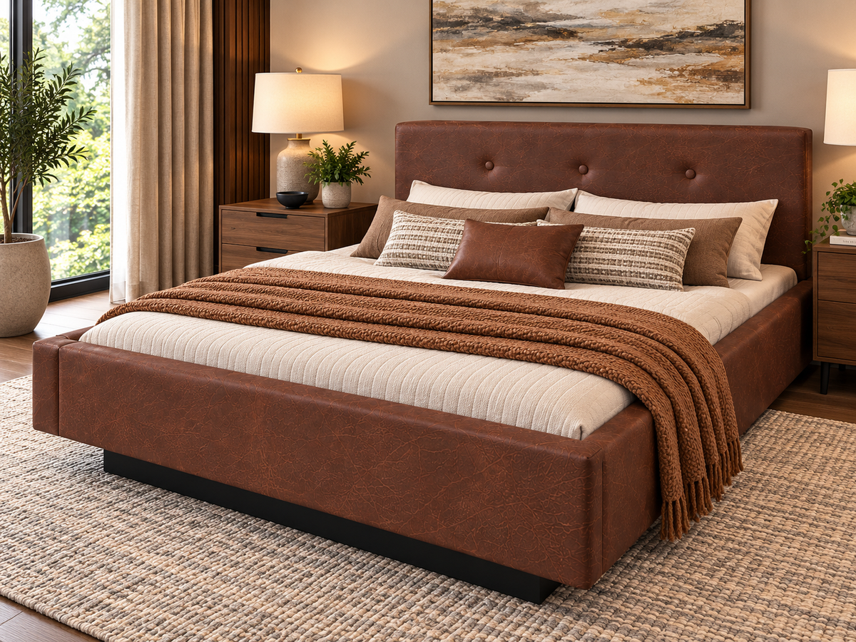 Potenza Complete Waterbed Padded Faux Leather with Large Tufted Flat Headboard