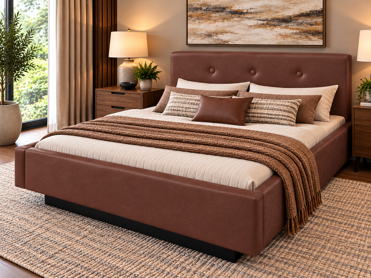 Potenza Complete Waterbed Padded Faux Leather with Large Tufted Flat Headboard