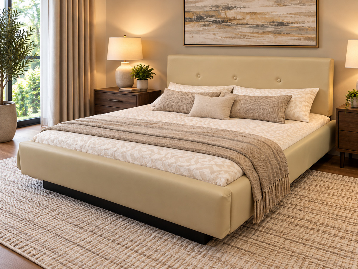 Potenza Complete Waterbed Padded Faux Leather with Large Tufted Flat Headboard