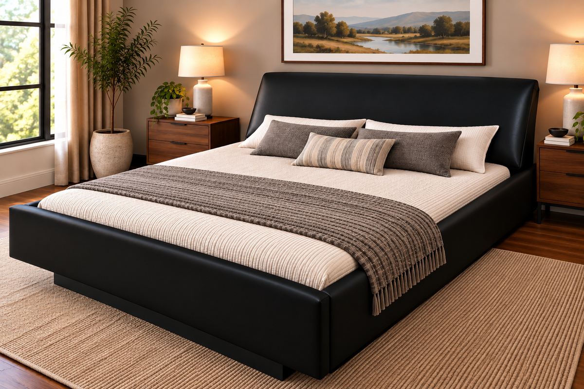 Scalea Complete Waterbed Padded Faux Leather with Large Angled Headboard