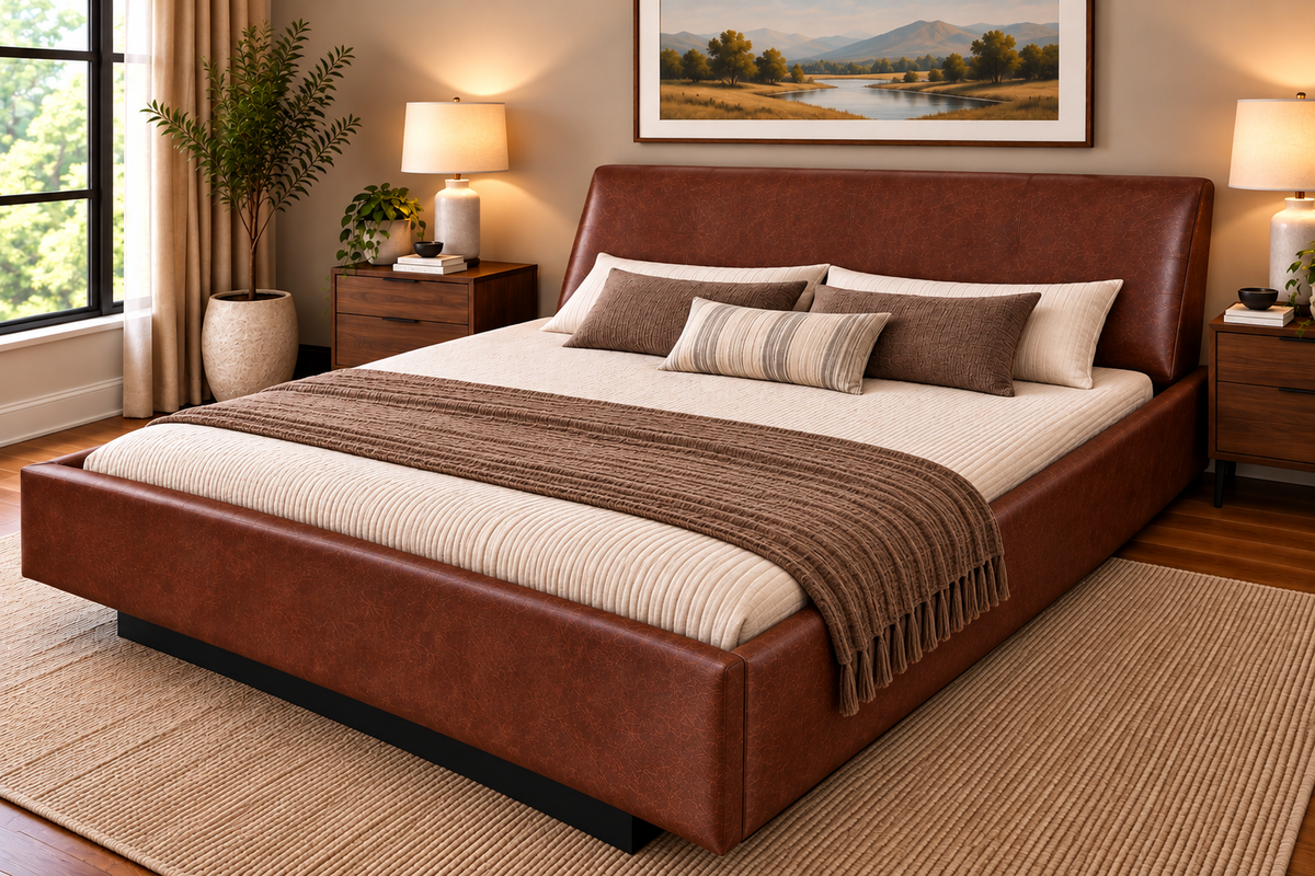 Scalea Complete Waterbed Padded Faux Leather with Large Angled Headboard