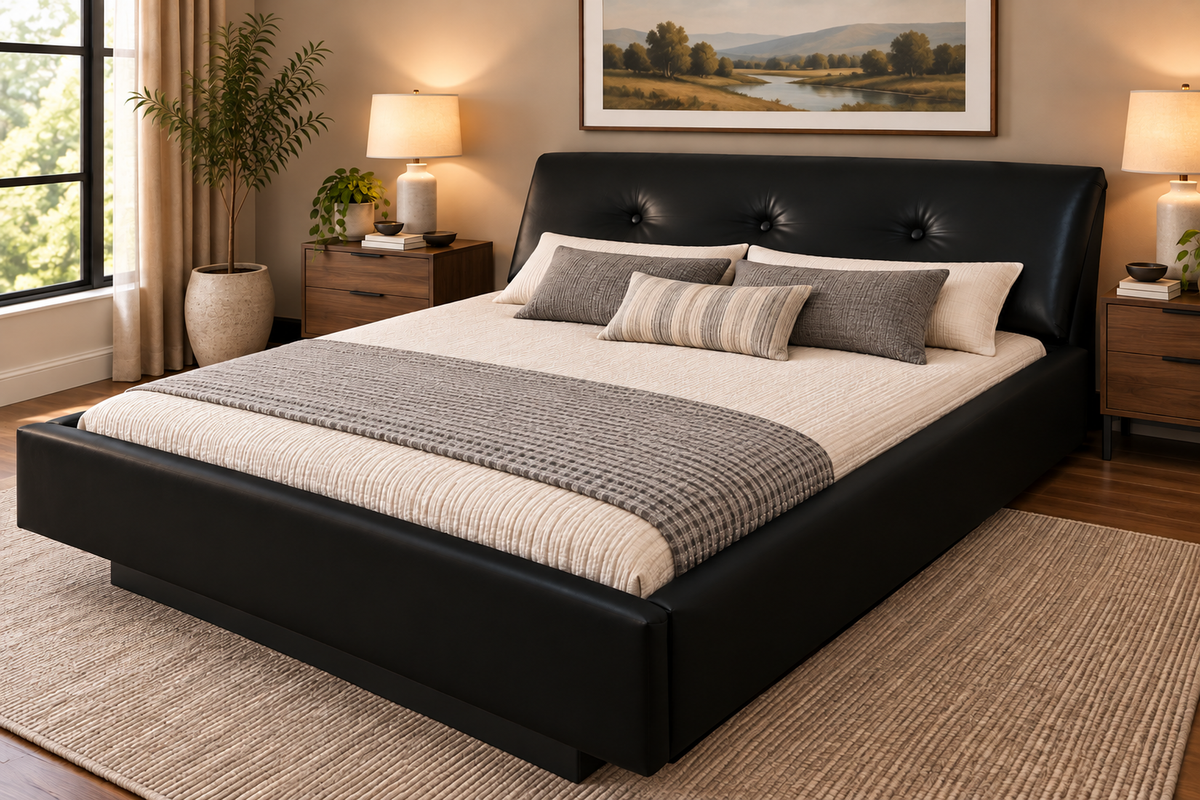 Urgento Complete Waterbed Padded Faux Leather with Large Tufted Angled Headboard