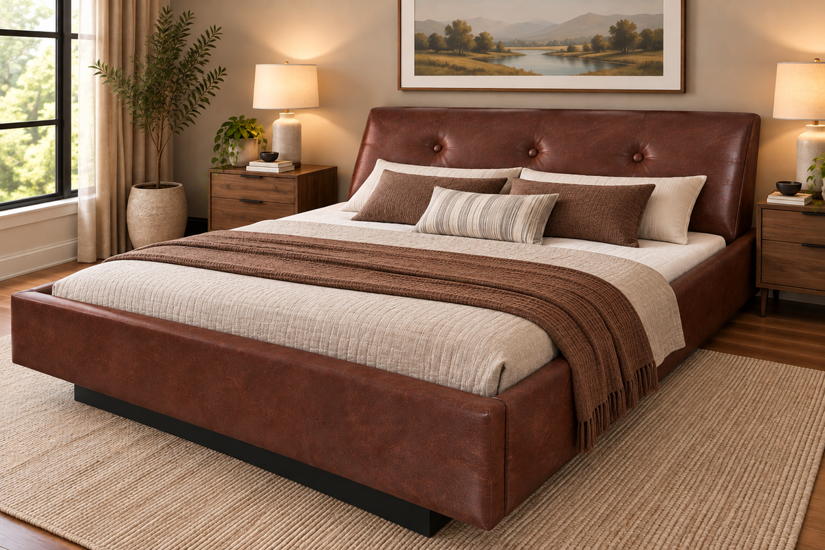 Urgento Complete Waterbed Padded Faux Leather with Large Tufted Angled Headboard