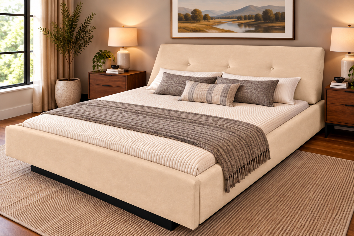 Urgento Complete Waterbed Padded Fabric with Large Tufted Angled Headboard