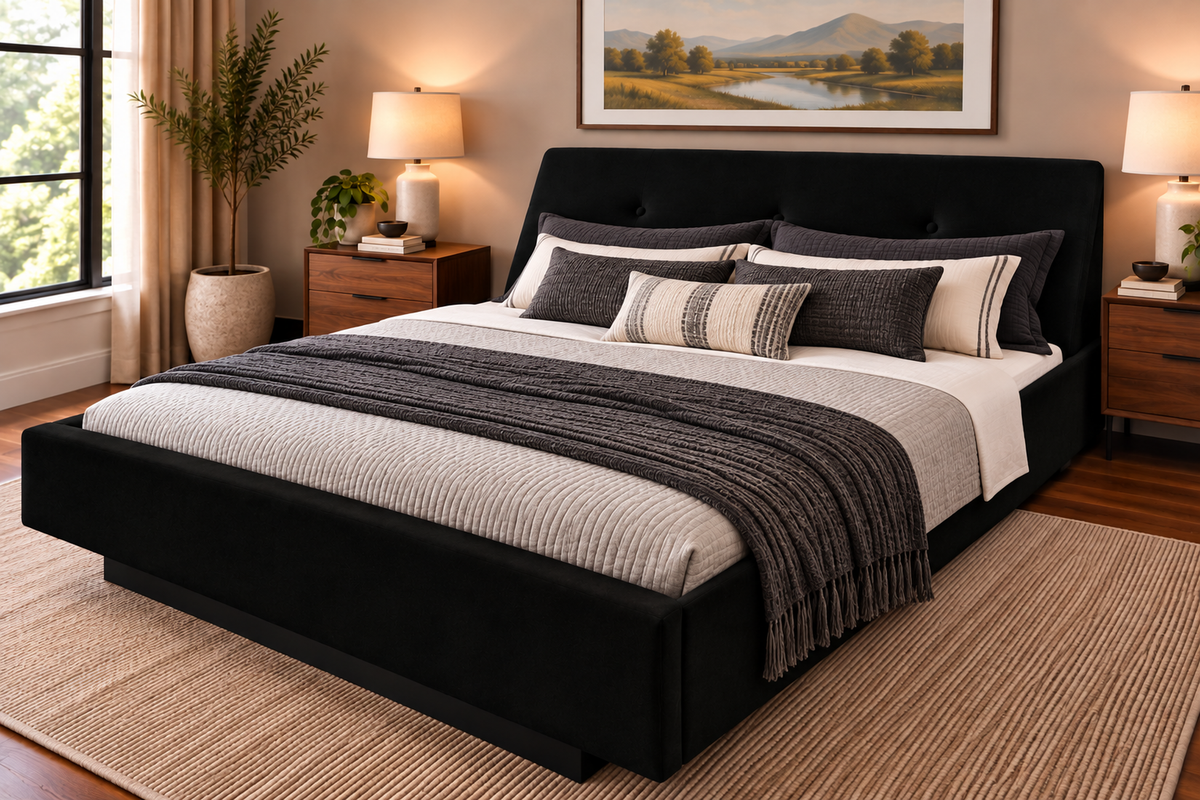 Urgento Complete Waterbed Padded Fabric with Large Tufted Angled Headboard