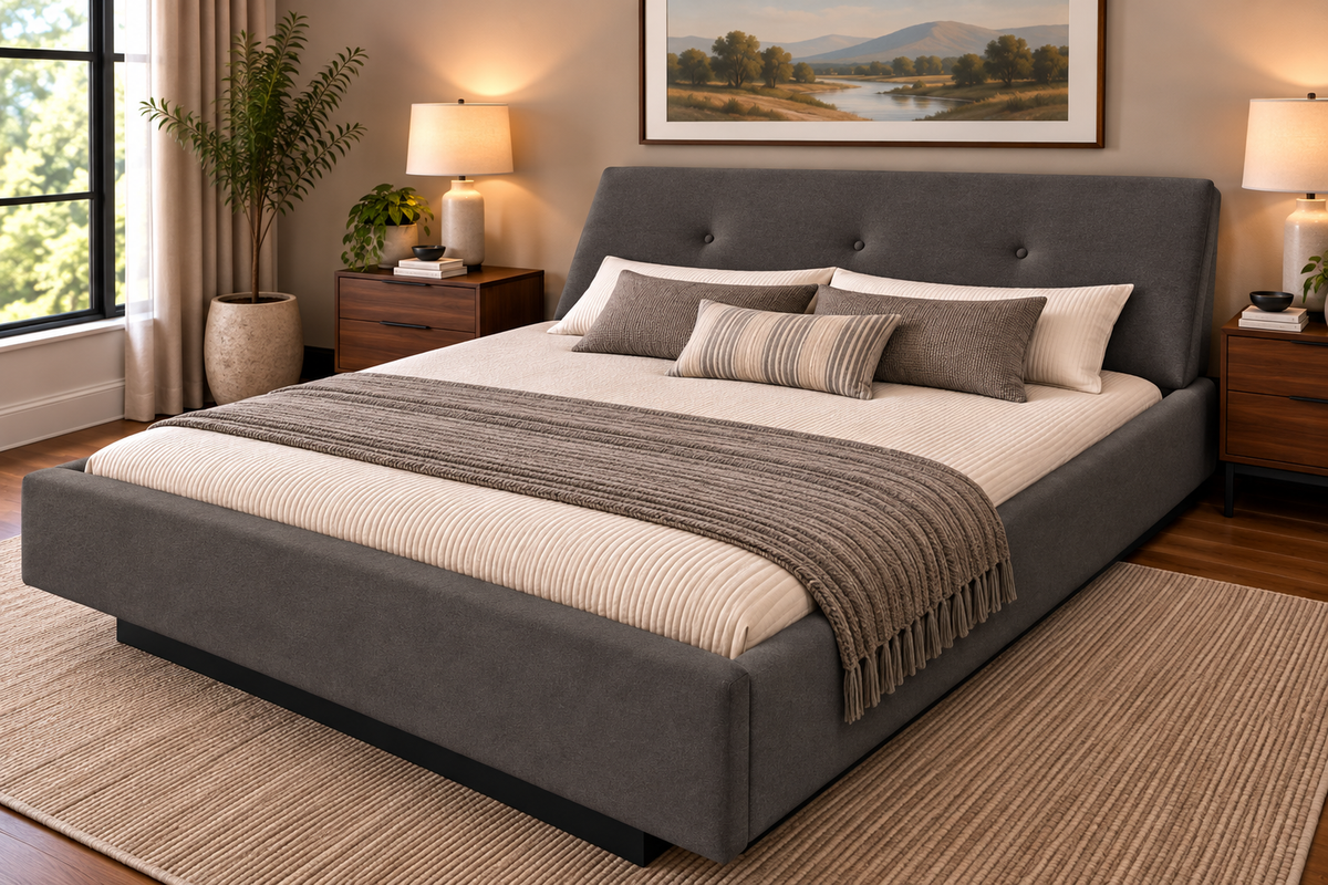 Urgento Complete Waterbed Padded Fabric with Large Tufted Angled Headboard