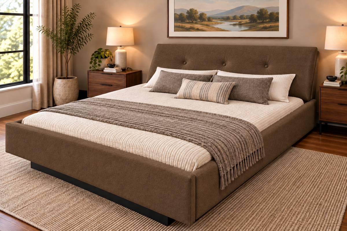 Urgento Complete Waterbed Padded Fabric with Large Tufted Angled Headboard