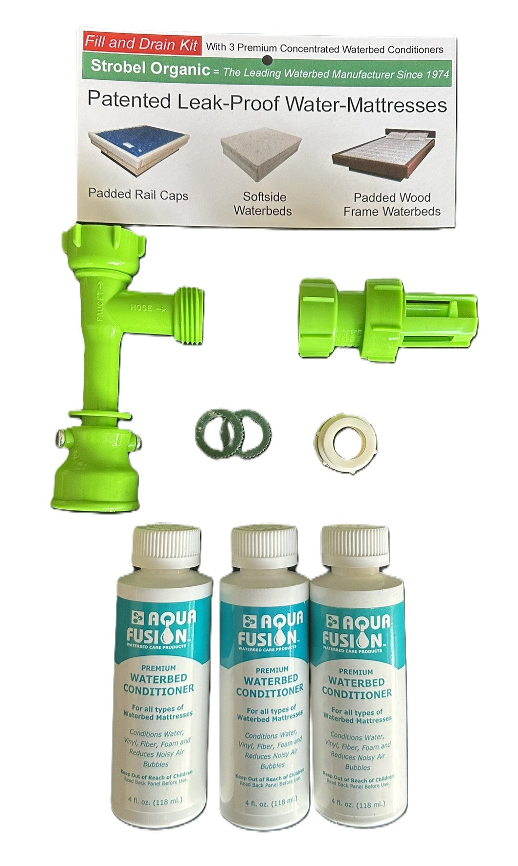 Waterbed Fill & Drain Kit with 3 Bottles of Premium Concentrated Conditioner