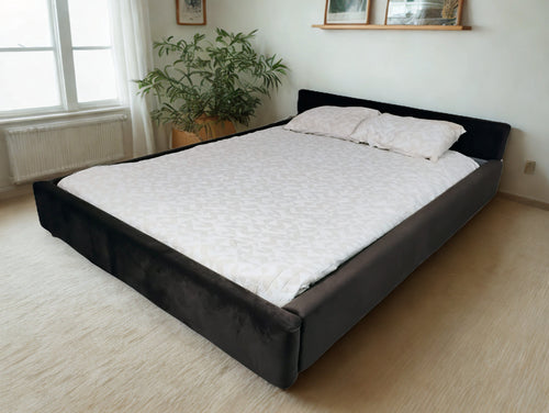 Photo of complete padded hardside waterbed moca microsuede fabric with flat headboard