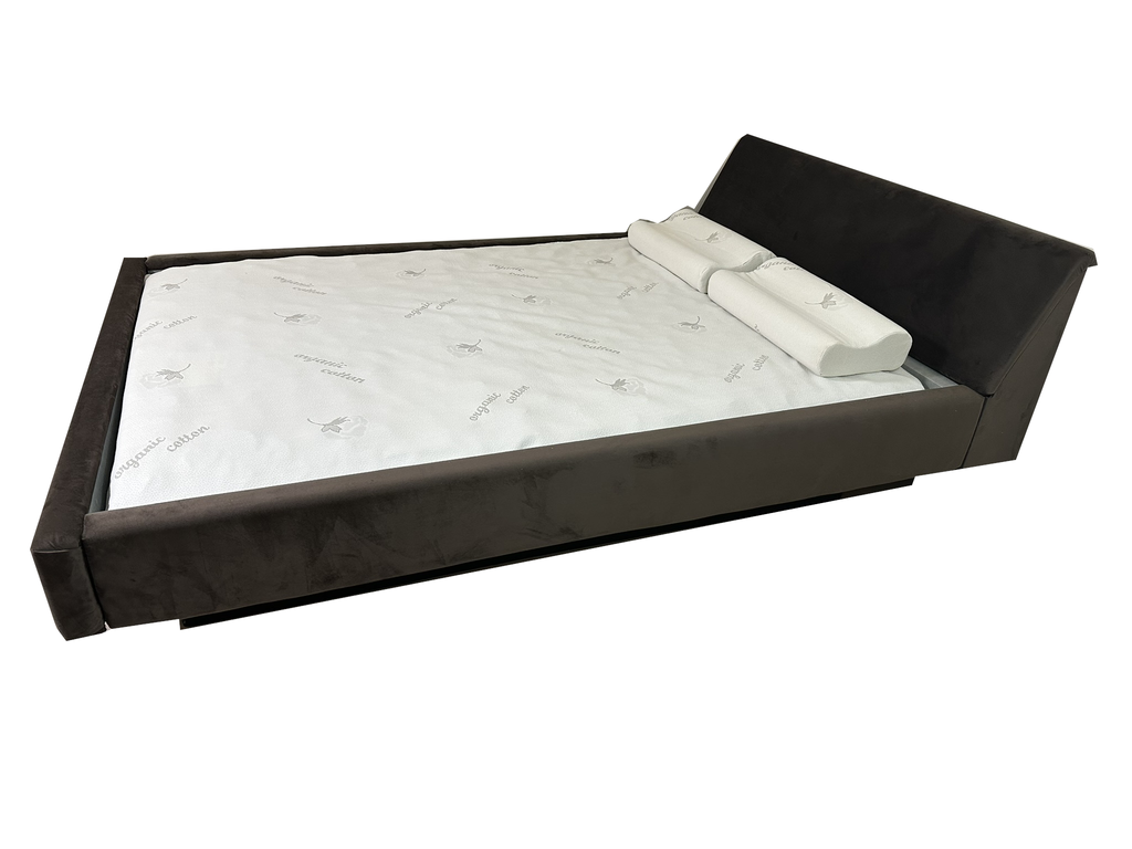 Photo of complete padded hardside waterbed moca microsuede fabric with large angled headboard