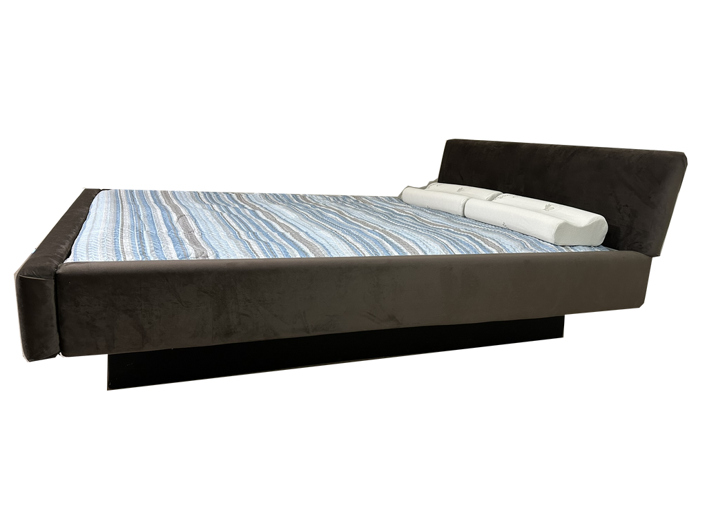 Photo of complete padded hardside waterbed moca microsuede fabric with large flat headboard