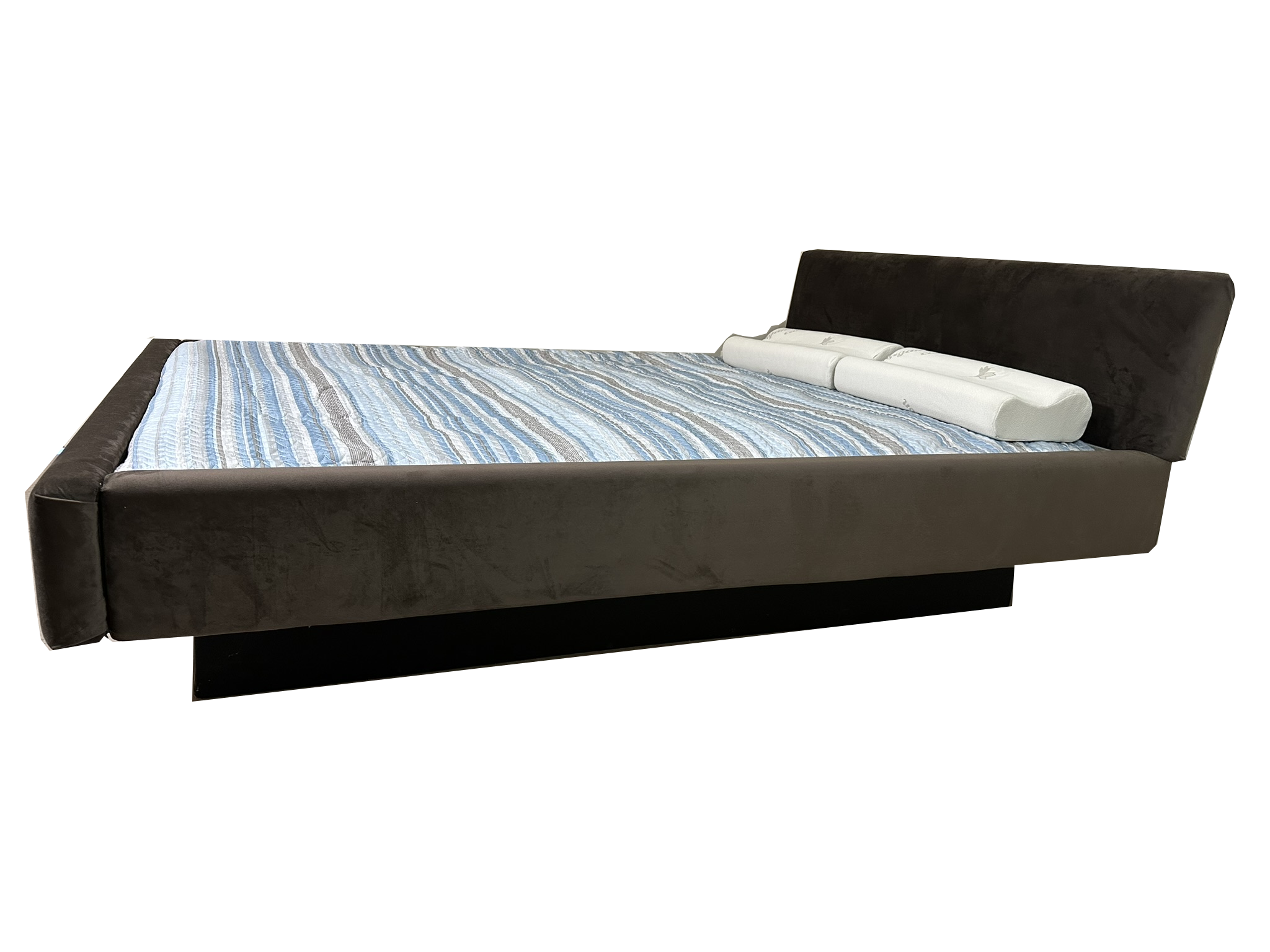 Photo of complete padded hardside waterbed moca microsuede fabric with large flat headboard