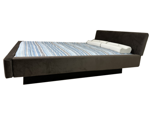 Photo of complete padded hardside waterbed moca microsuede fabric with large flat headboard