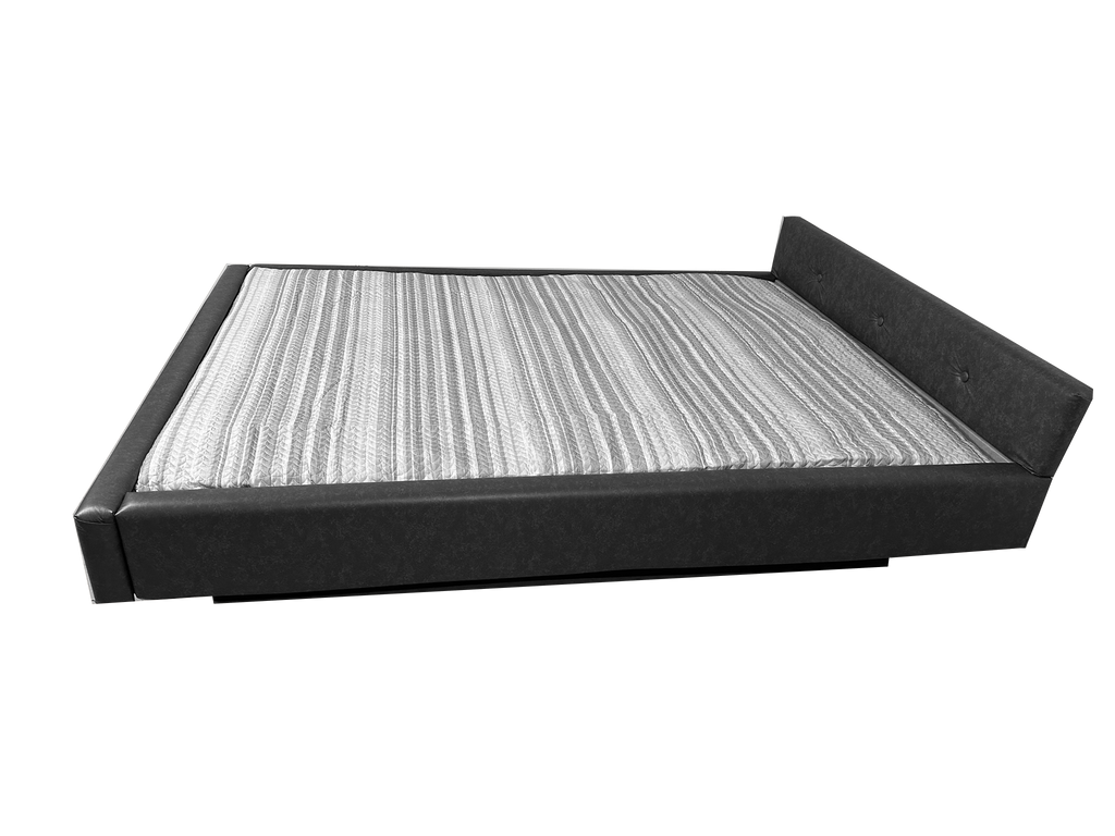 Photo of complete padded hardside waterbed black faux leather with tufted headboard