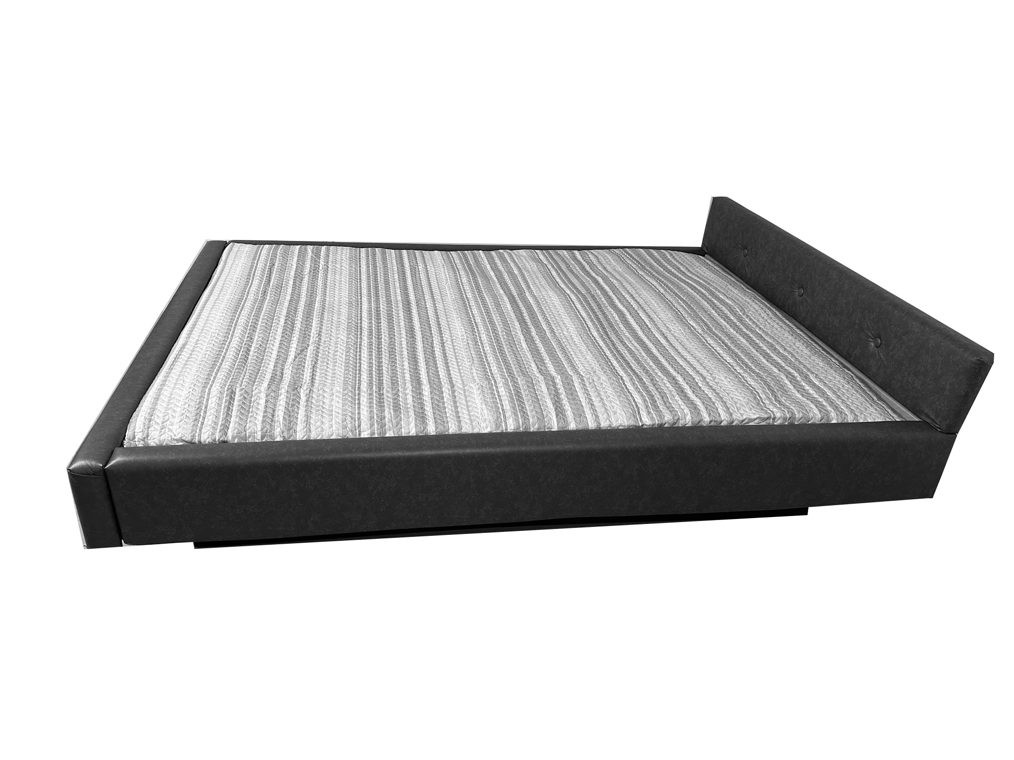 Photo of complete padded hardside waterbed black faux leather with tufted headboard