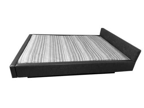 Photo of complete padded hardside waterbed black faux leather with tufted headboard