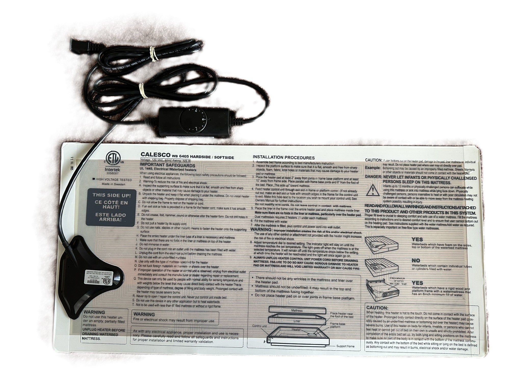 Waterbed Heater with Electronic Thermostat Controller – Hardside & Softside