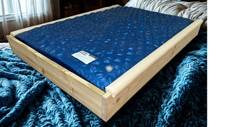 Photo of Padded Rail Caps on wood frame waterbed