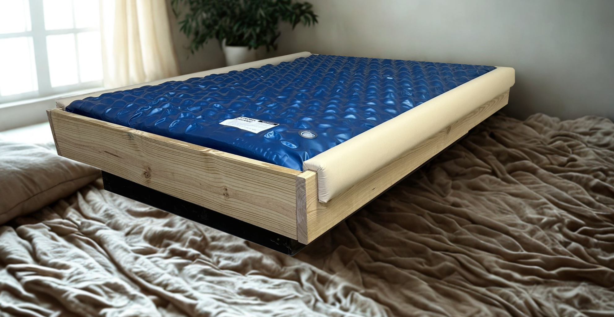 Photo of Jumbo  Padded Rail Caps on wood frame waterbed