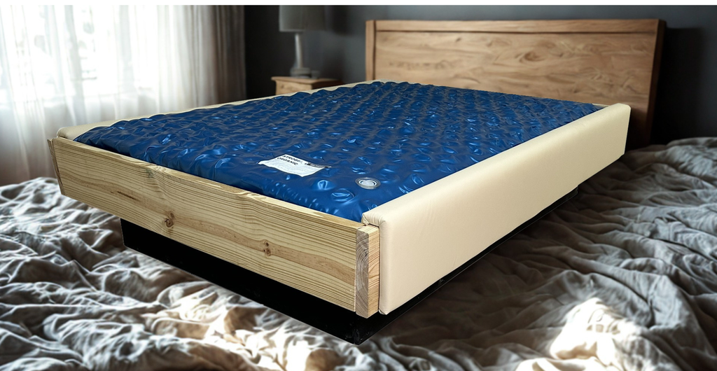 Photo of COVERALL  Padded Rail Caps on wood frame waterbed