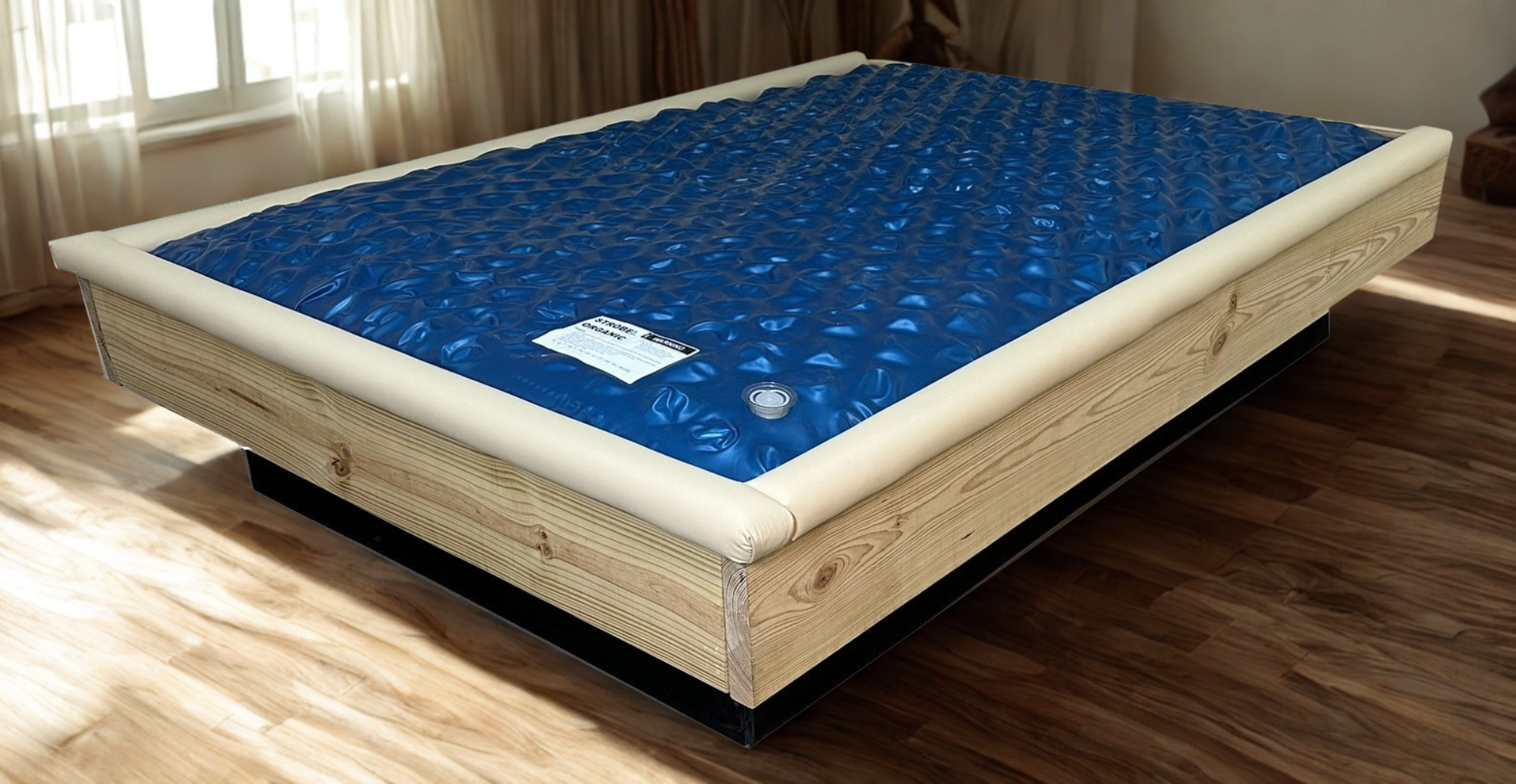 Photo of Padded Rail Caps on wood frame waterbed