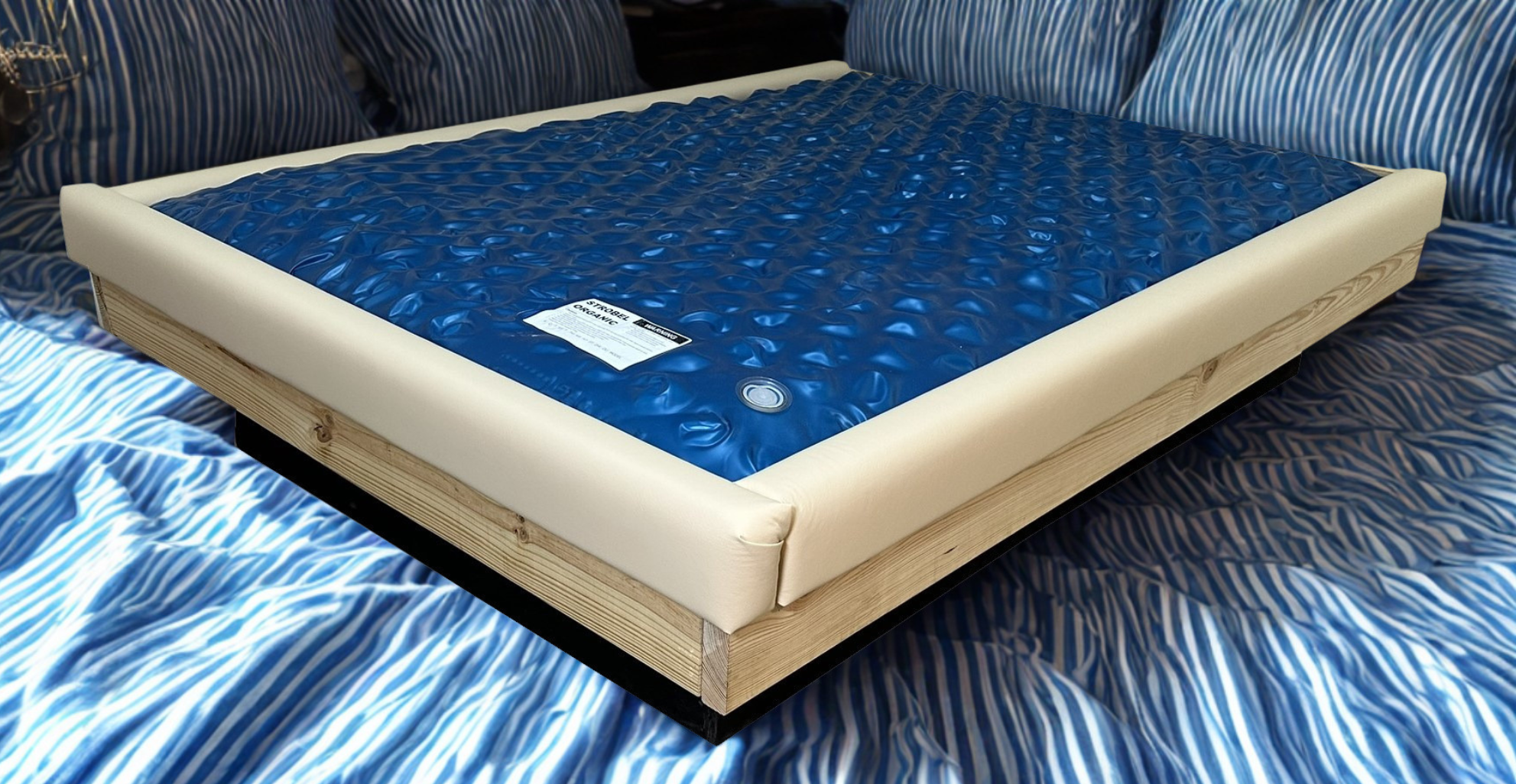 Photo of Jumbo  Padded Rail Caps on wood frame waterbed