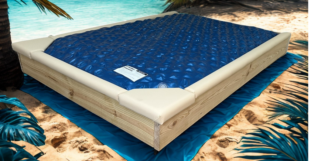 Photo of 5-Piece  Padded Rail Caps on wood frame waterbed