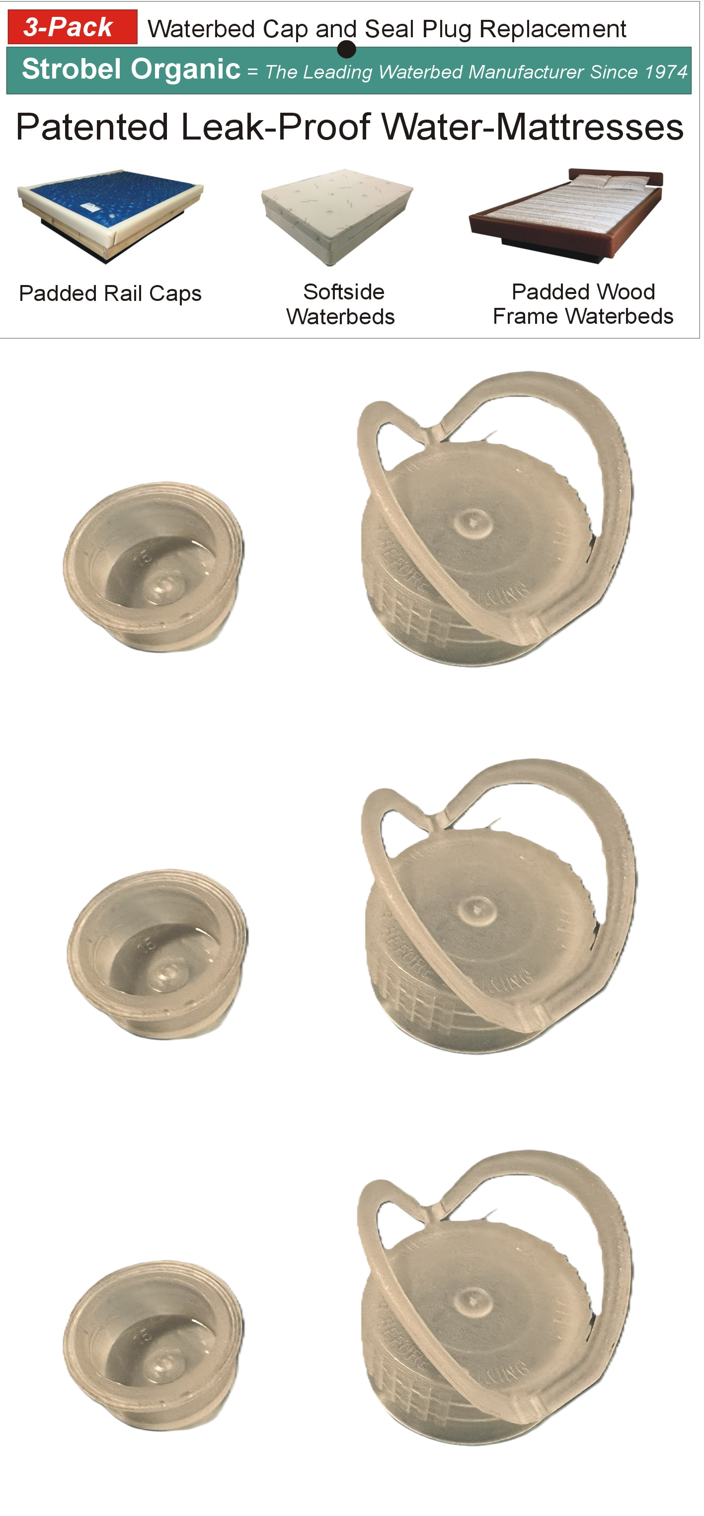 Waterbed Pull Up Cap & Plug Seal – 3 Pack